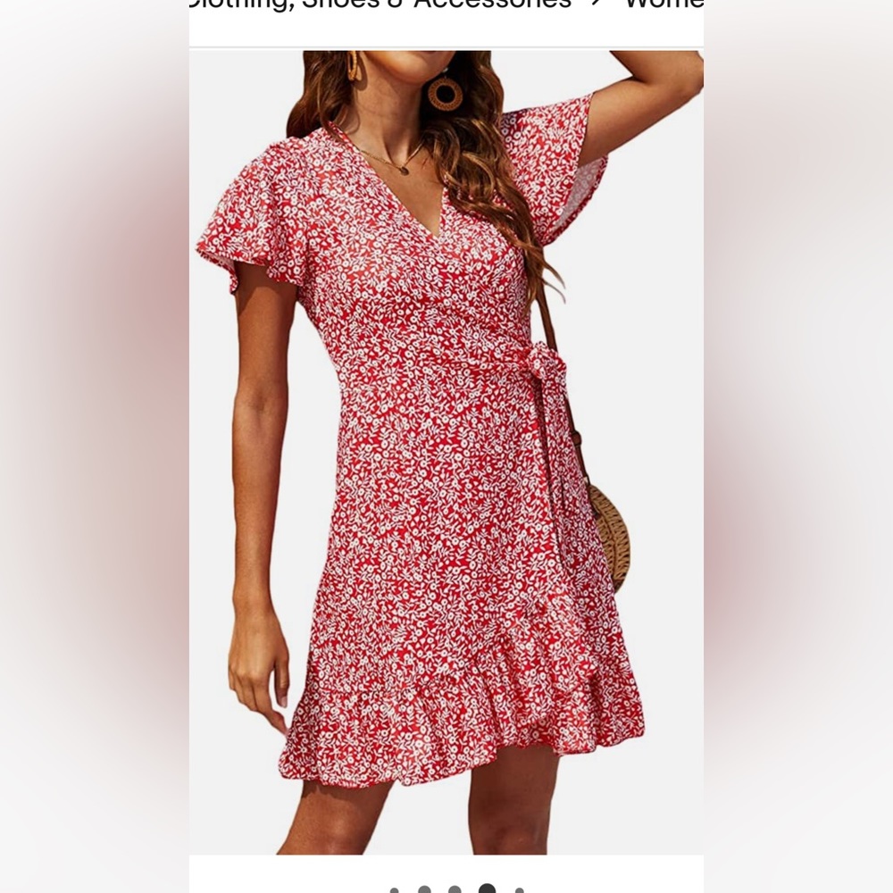 Summer wrap V neck polka dot print ruffle short sleeve mini flora.